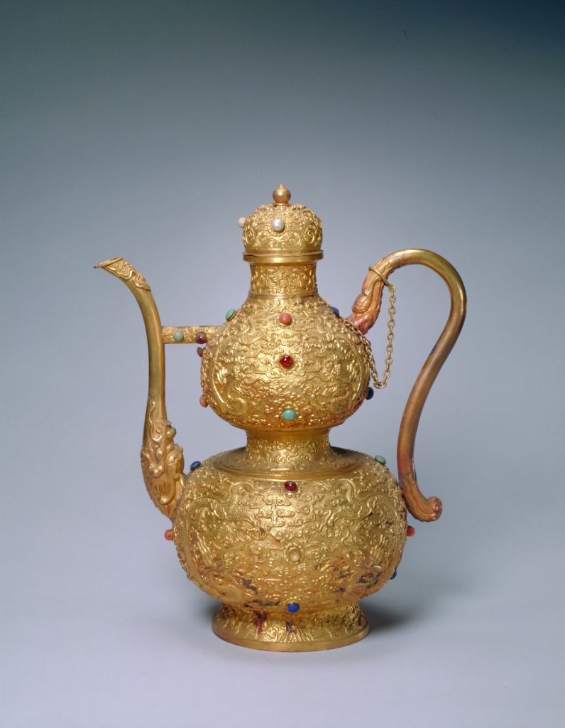 图片[1]-Gold chiseled cloud dragon gourd holding pot-China Archive